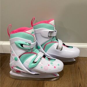 Kids adjustable Ice Skates with Pink and Green Accents